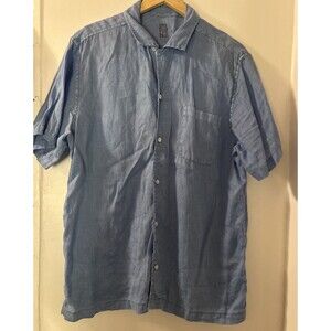 J.McLaughlin Mens L Light  Blue PremiumLinen Shirt Sleeve Button Down  Pocket